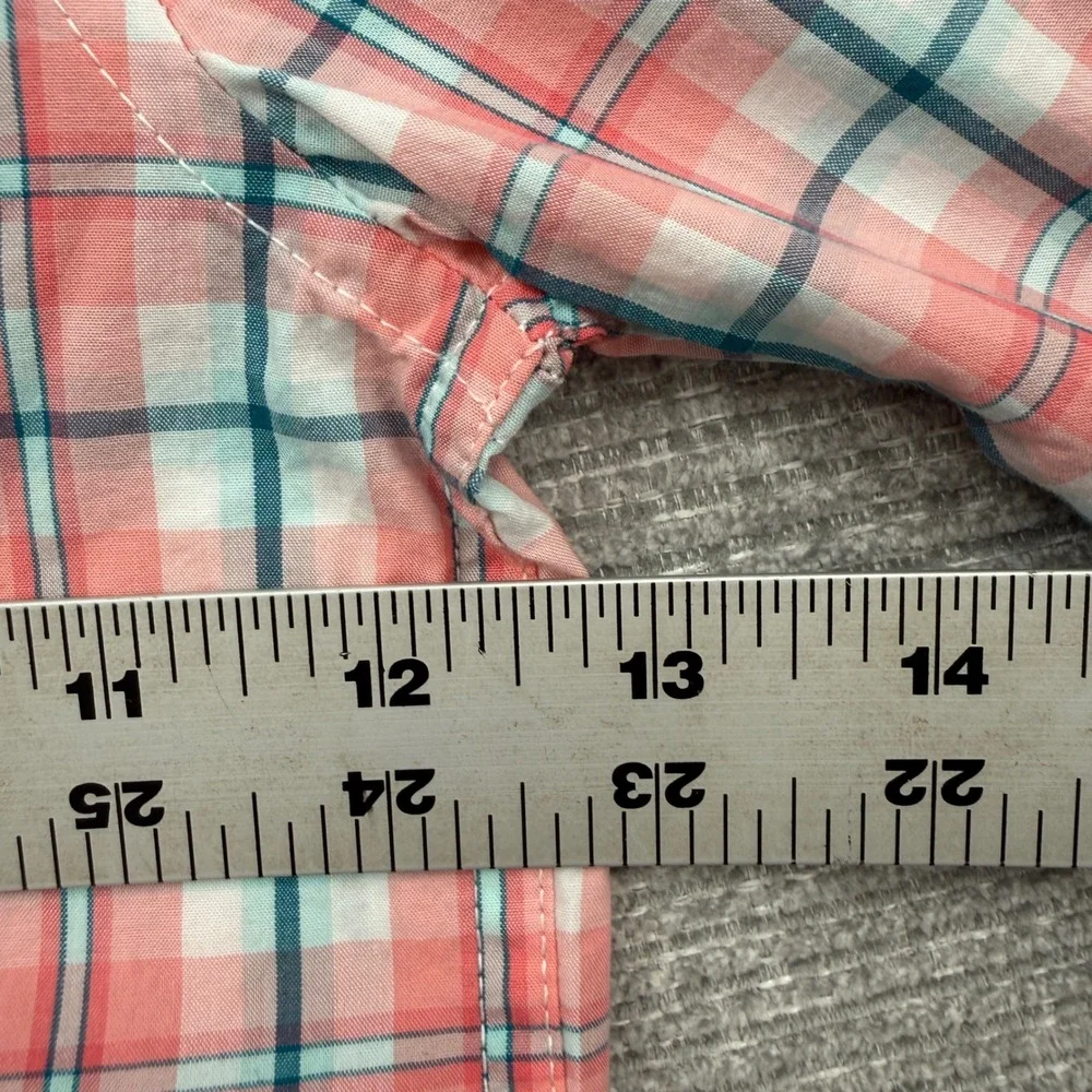 Janie and Jack Plaid Button‎ Down Shirt Coral Teal White Kids Boys Size 3